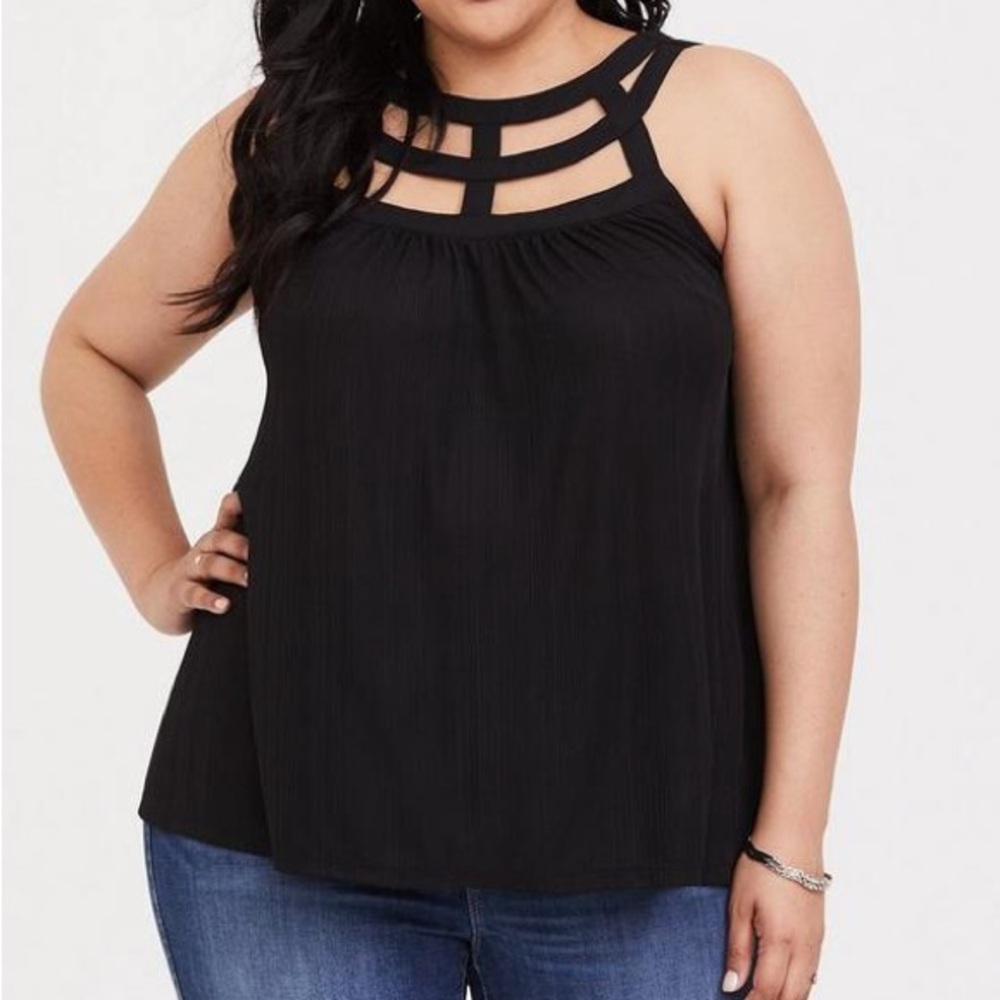 Torrid studio knit black strappy swing tank